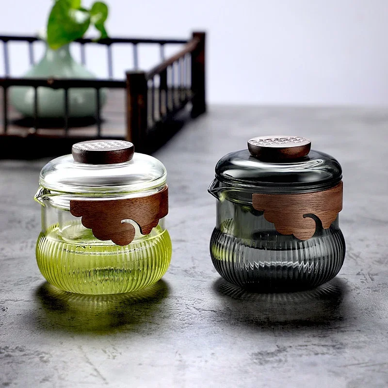 250ml High Borosilicate Glass Gaiwan with Anti Scalding Wooden Handle Kungfu Tea Set Brewing Green Tea Hand Holding Pot