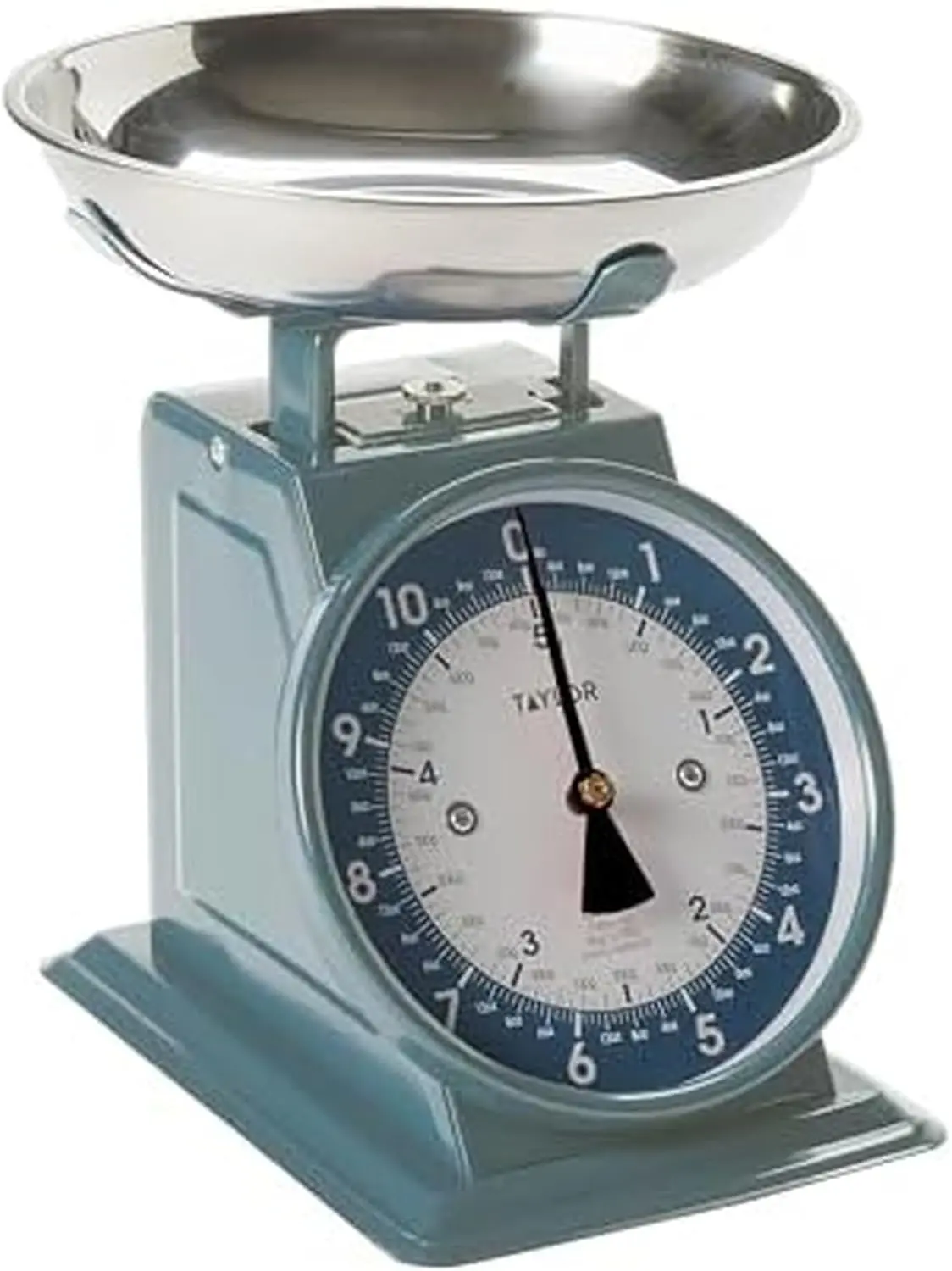 

Mechanical Kitchen Food Scale with Bowl, Weighs 11lbs, Measures Grams/Ounces, Storm Blue