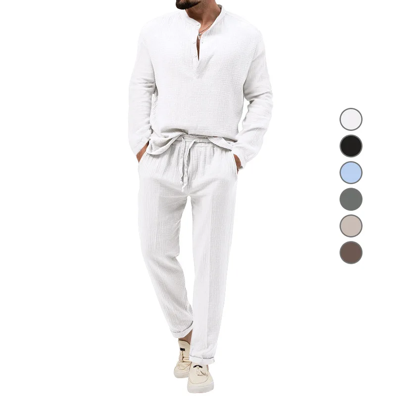 

Spring Autumn Men's Solid Color Casual T-shirt Long-sleeved Shirt Trousers Suit