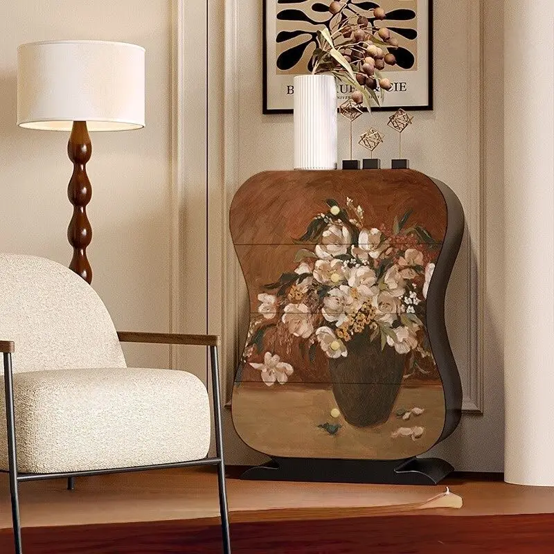 

French retro side vase solid wood black chest living room wall TV locker