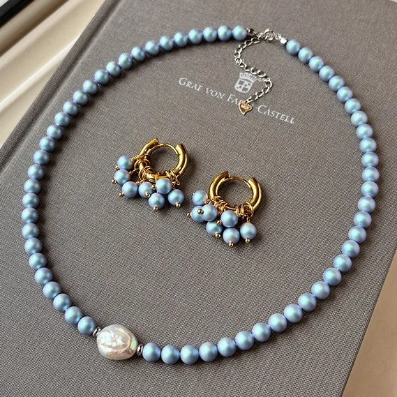 Neue Design Trendy Blaue Perlen Natürliche Barocke Süßwasser Perle 14K Gold Gefüllt Weibliche Schmuck Sets Halskette Armband Ohrringe – Detail 4