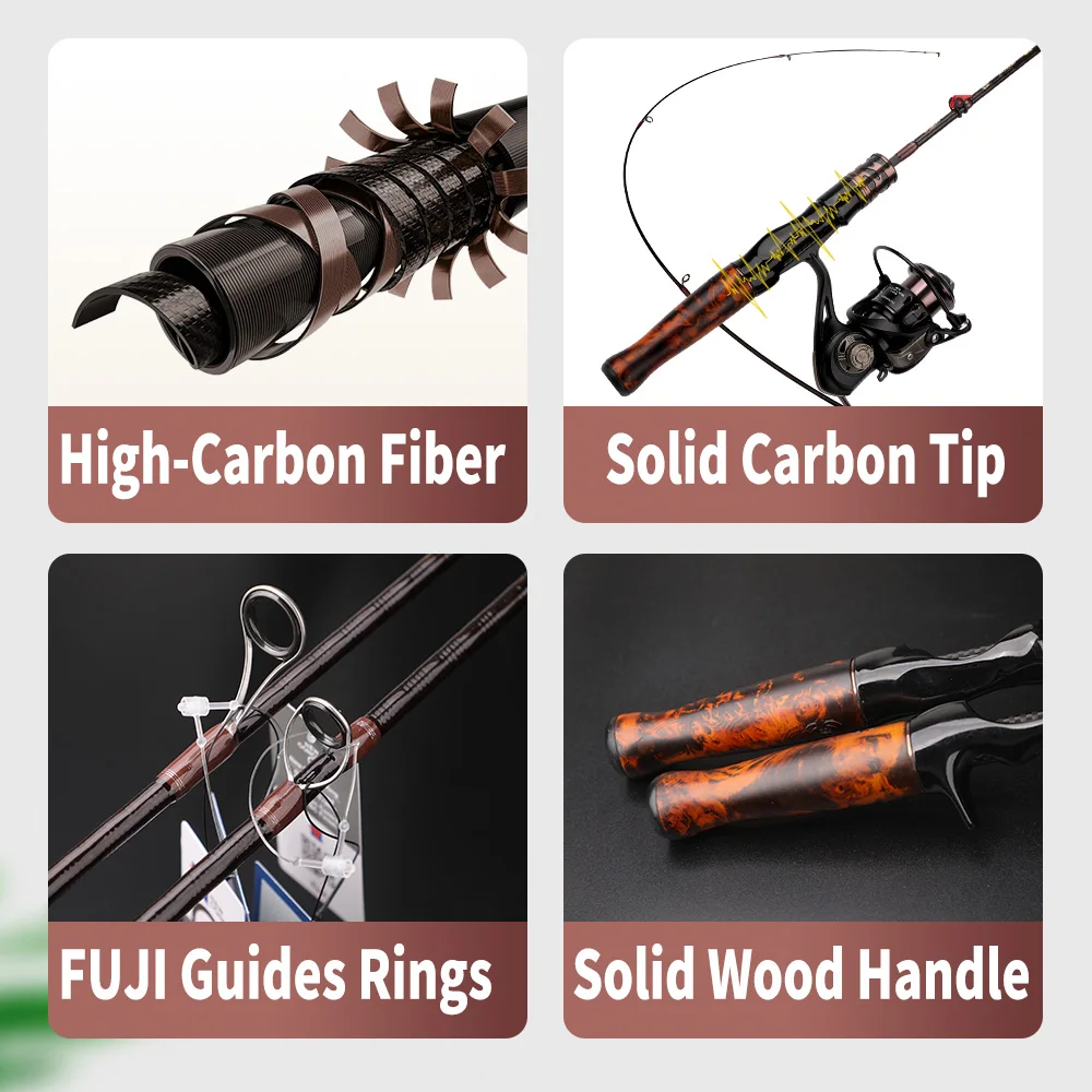 ROLLFISH Solid Wood Handle UL Trout Fishing Rod Carbon Fiber Spinning Casting Super Soft Fishing Rod 1.38-1.8m  Fast Action - view 3