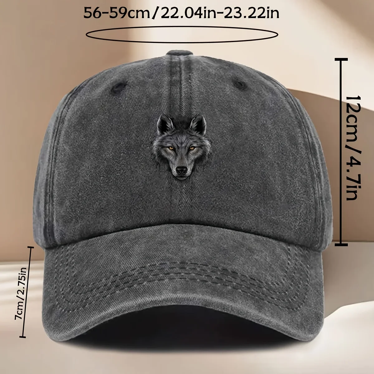 Men' & Women' Vintage Distressed Duckbill Cap with Wolf Head Print - Curved Brim Baseball Hat Suitable for All Seasons, Lightwei