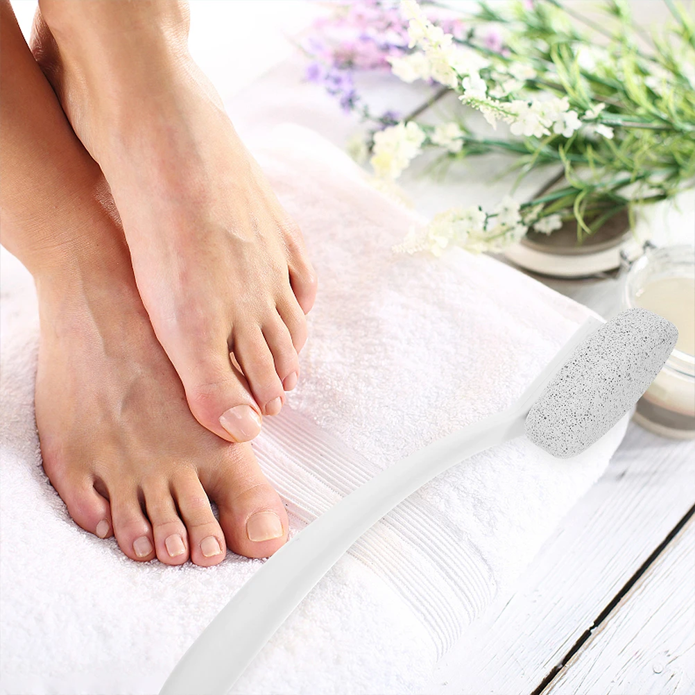 

2pcs Foot File Callus Remover Pumice Stone Long Handle for Hands Feet White Abs Exfoliating Tool Body Scrubber Nail File