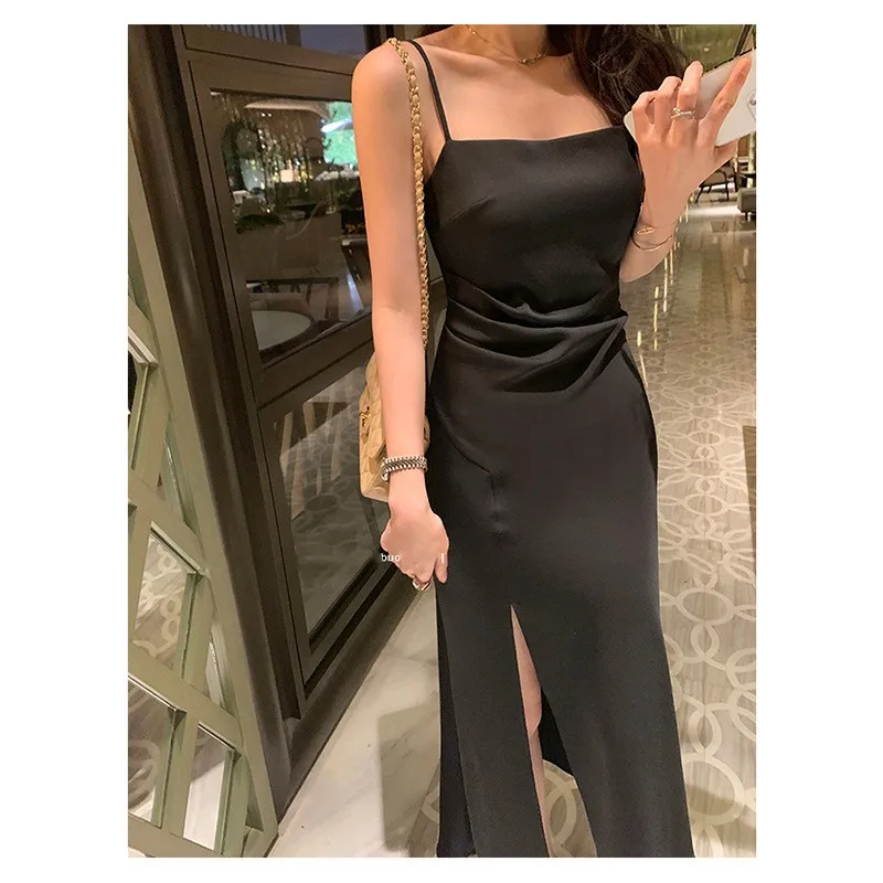 Ele rosa cetim split cinta dr feminino verão bal emagrecimento vestido de cintura alta poliéster náilon cosite fibra saia