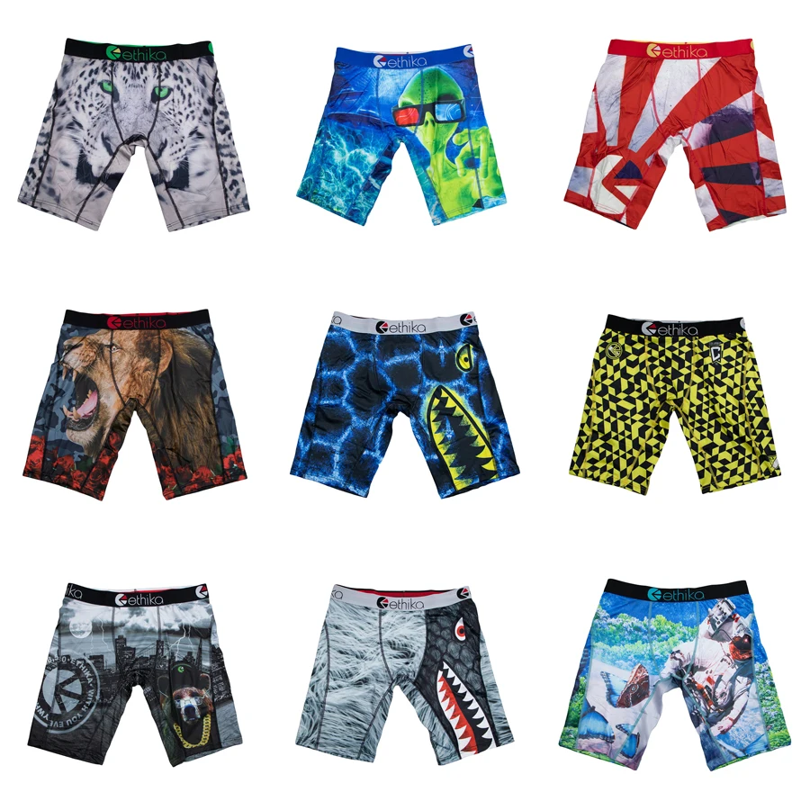 

ETHIKA 1Pcs Men Underwear Boxers Breathable Mesh Crotch Man Underpants Plus Size L-3XL Mens Panties Printed Men's Boxers Briefs