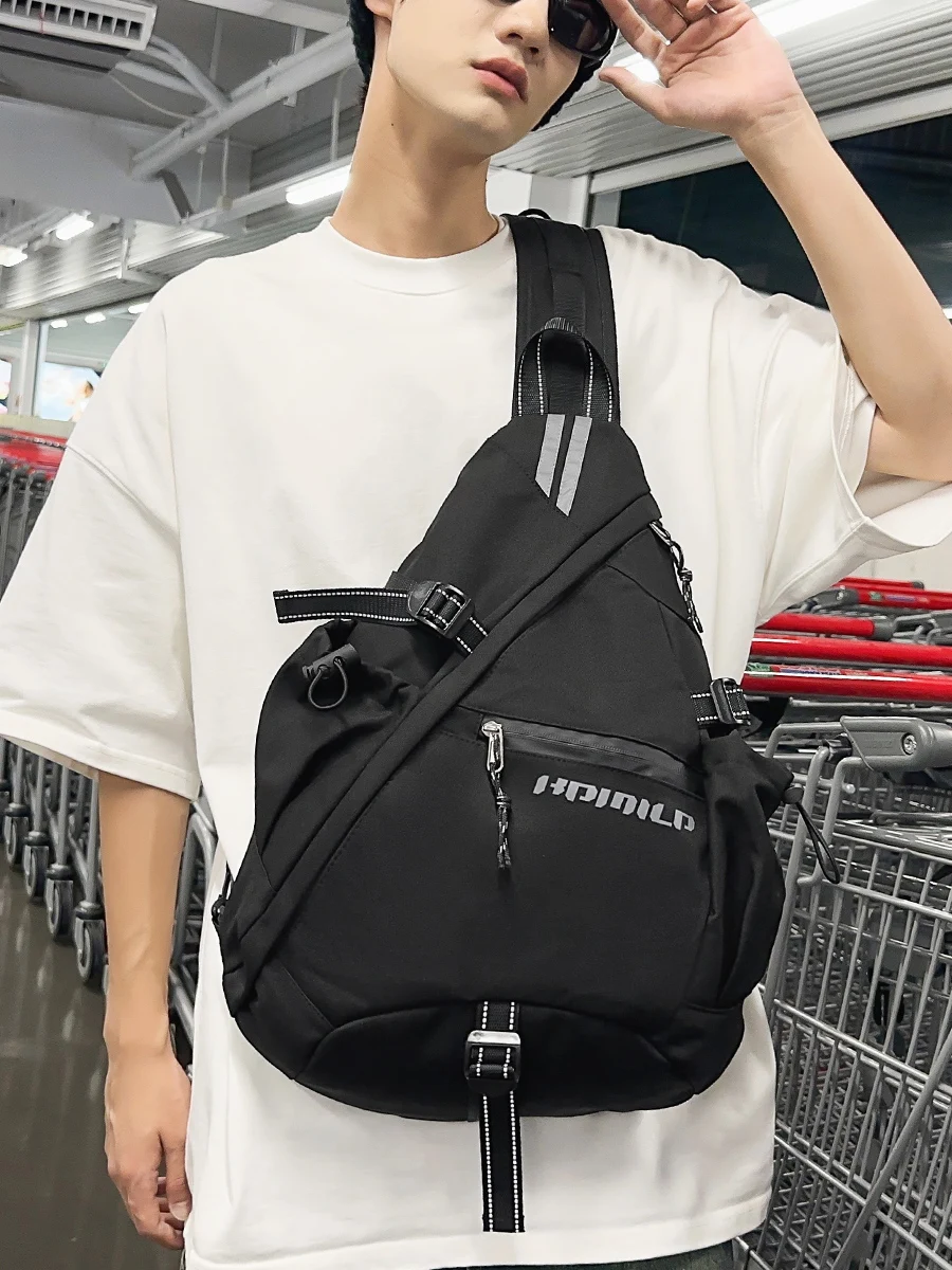 Night Riding Reflective Backpack Unisex Large Capacity Sports Style Crossbody Bag for Cycling Traveling Street Trend Nylon Ma...