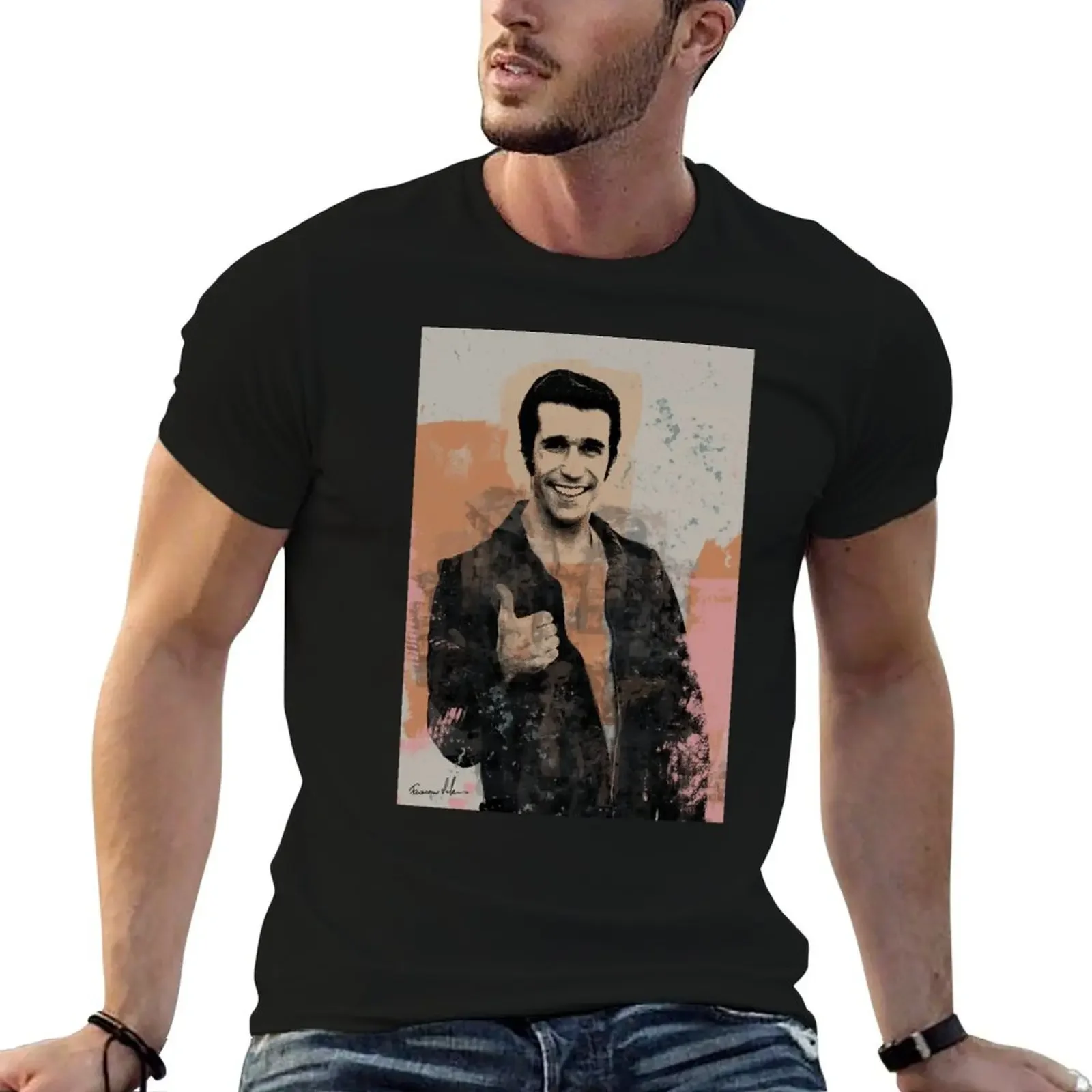 Fonzie T-Shirt vintage blue lock blacks t shirts for men graphic