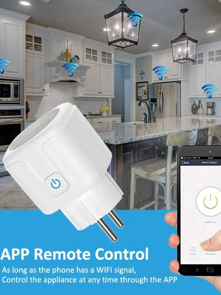 Inteligentne gniazdko WiFi Tuya 16A 20A EU z pomiarem zużycia energii, funkcją timera, sterowaniem głosowym Alexa i Google Assistant — zdjęcie produktu 7
