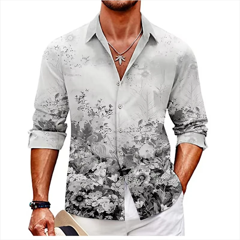 Men's casual versatile fashion street men's shirt lapel single-breasted long-sleeved men's zebra pattern long-sleeved shirt，