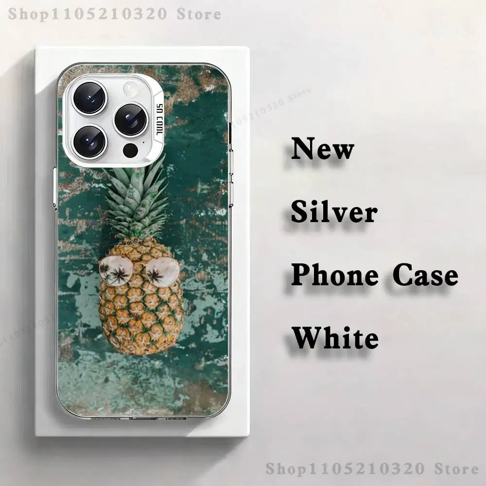 حافظة هاتف صيفية على شكل أناناس لهاتف آيفون 17,16,15,14,13,12,11,Pro,XS,Max,Plus,Mini,SE4,E غطاء أبيض غير لامع مقاوم للصدمات