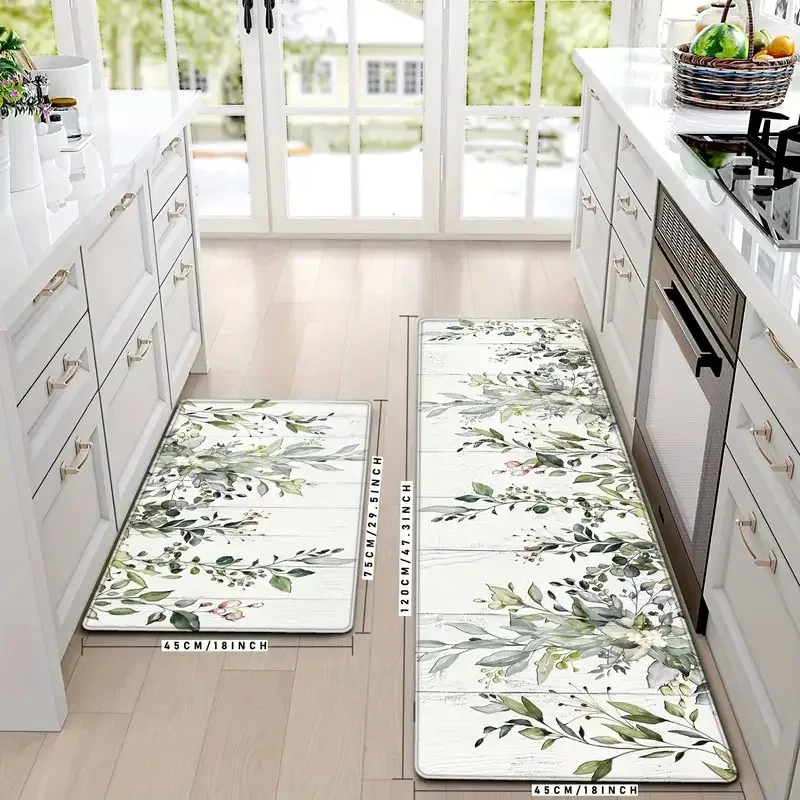 VIKAMA 1/2 pieces Fresh Green Plants Kitchen Floor Mat Anti-fatigue Anti-slip Mat Entrance Corridor Carpet Home Decoration