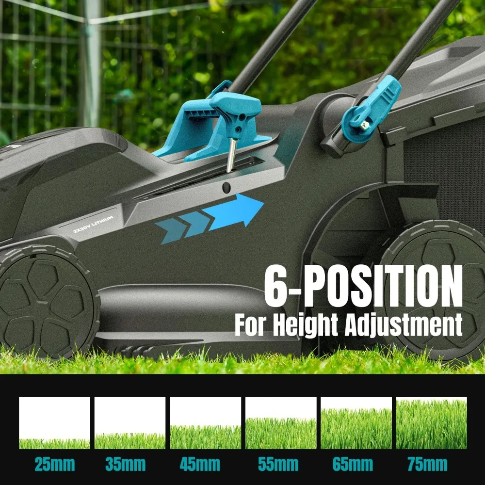 Tondeuse à gazon électrique sans fil, tondeuse à double lame 2x20V 16, réglages de 6 hauteur, piles 2x4.0Ah, coupe haute performance