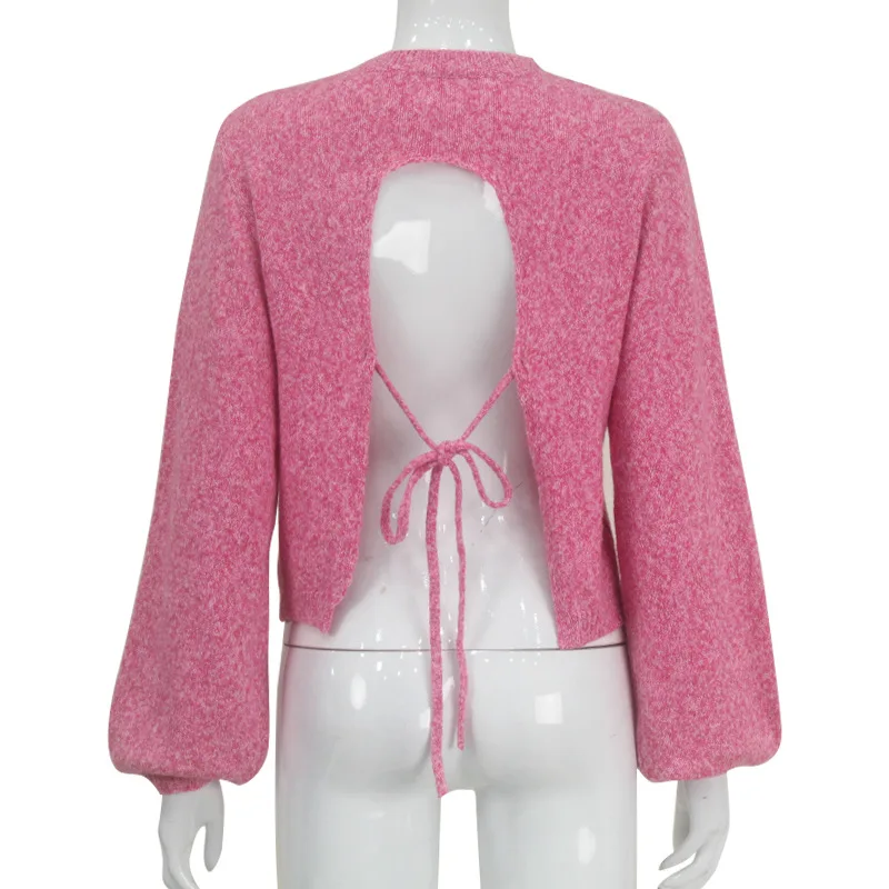 Women's Clothing Autumn Winter New Arrivals Long Sleeves Sexy Backless Knitted Sweater Short Versatile Hot Girl Top Summer Dress