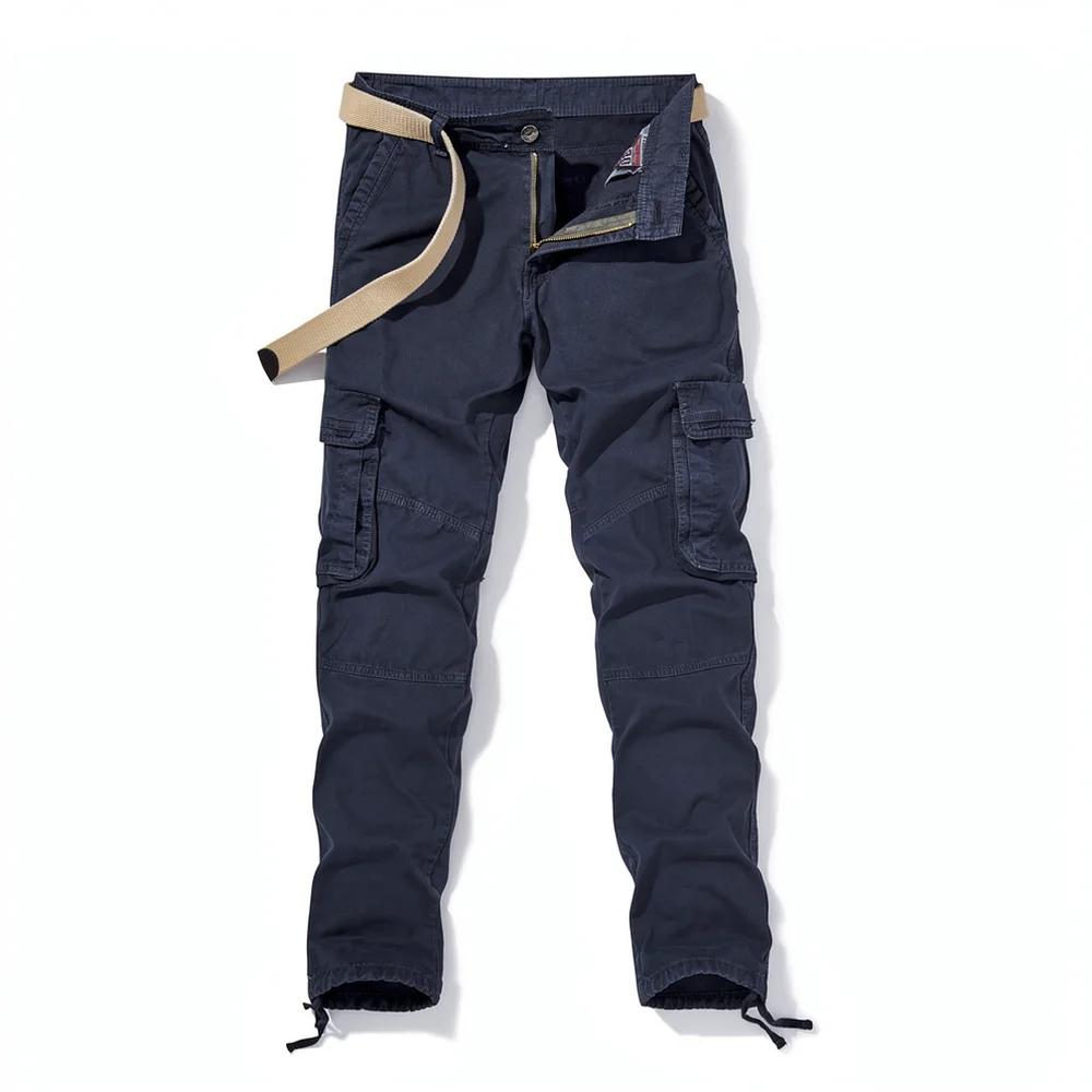 Mens Streetwear Cargo Pants Pure Cotton Multi Pocket Trousers Casual Straight Fit Outdoor Workwear Durable Daily Wear view 4