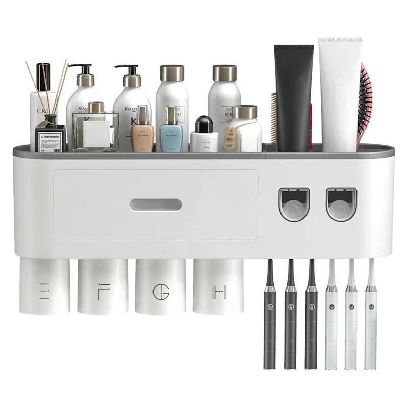 Magnetic Adsorption Inverted Toothbrush Holder Wall -Automatic Toothpaste Squeezer Storage Rack Bathroom Toothbrush Accessories