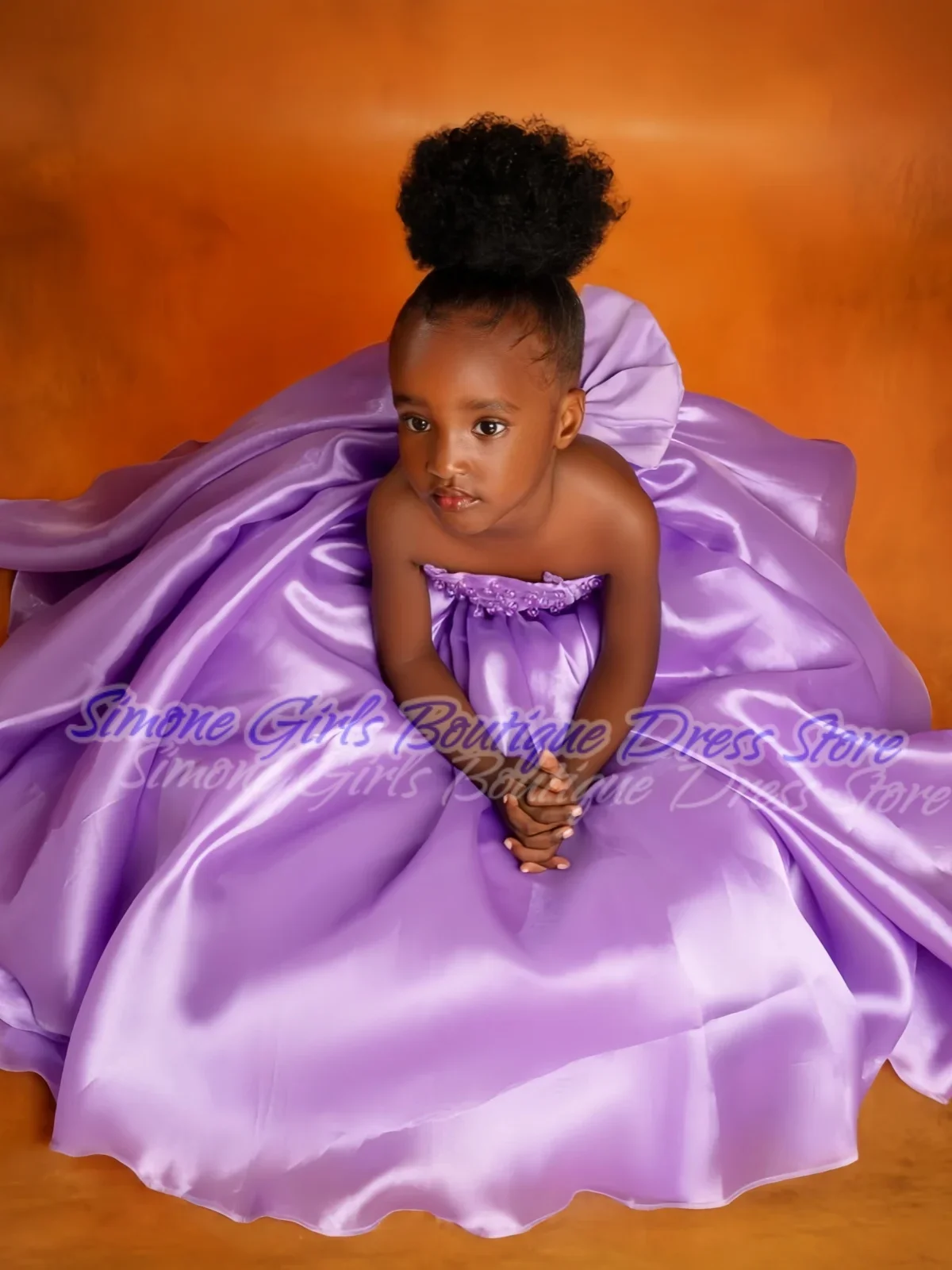 Satin Off Shoulder Ball Gown Tube Dress Bow Princess Dress Flower Girl Dresses for Birthday Party Dance Performances Photo Shoot