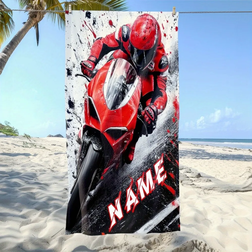 

New Custom Photo Cool Red Motorcycle Beach Towel Soft Lightweight Perfect Beach Travel Camping Parties For Family Friend