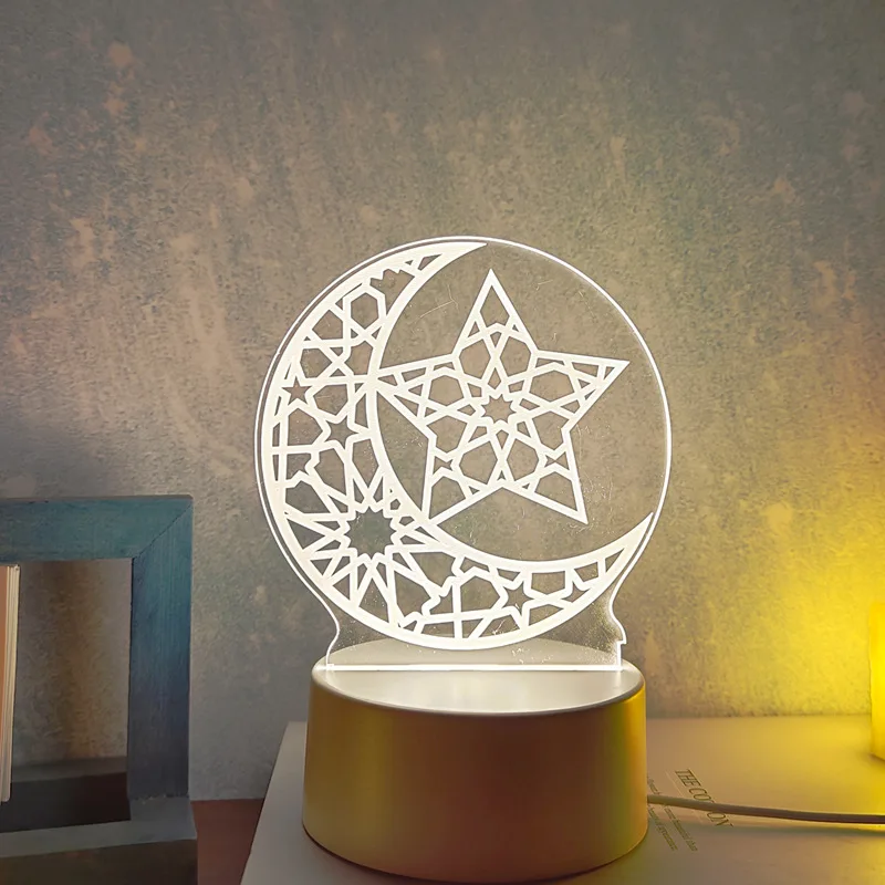 E5 Muslim 3D Led Night Light Festival Eid Mubarak Decorative Lamp Ramadan Ornament Bedroom Decoration USB Power Holiday Lighting