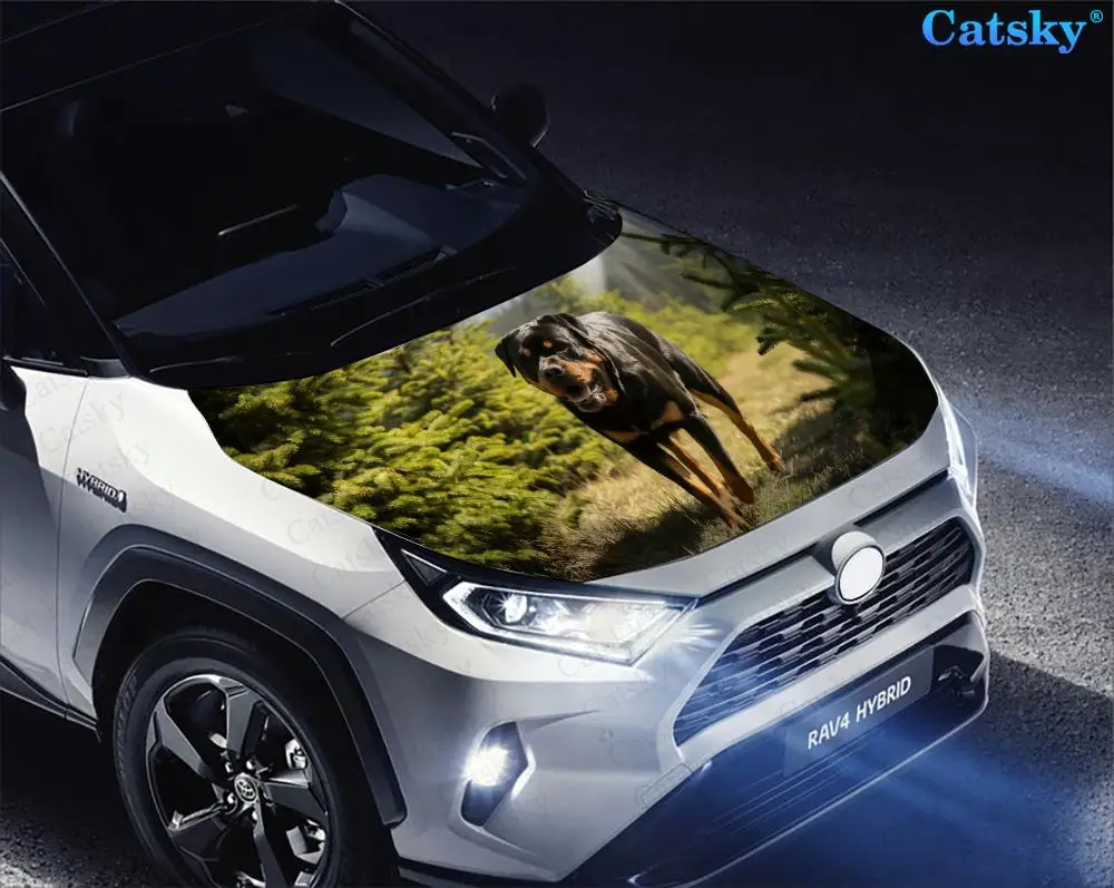 ملصقات الفينيل بغطاء رأس الكلب Rottweiler ، فيلم الفينيل التفاف ، غطاء المحرك ، ملصق الشارات ، غطاء سيارة عالمي فيلم واقية