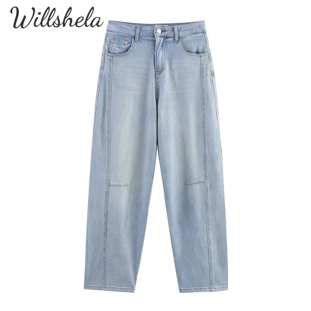 

Willshela Women Fashion Premium 4-Way Stretch Ultra-Soft Loose Denim Jeans Full Length Casual Female Chic Lady Long Trousers