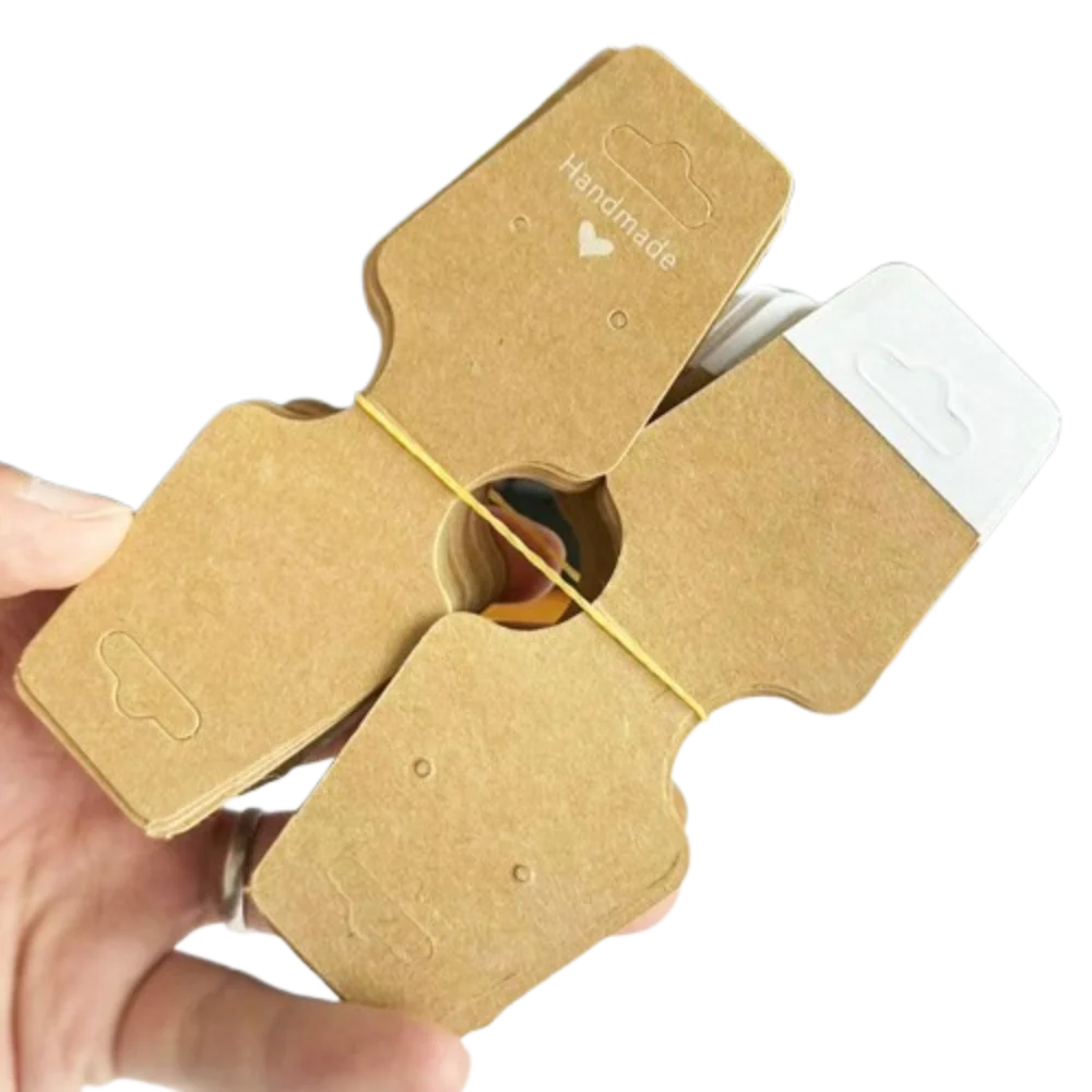 100pcs Foldable Jewelry Display Card Kraft Paper Bracelet Display DIY Jewelry Display Card Necklace Display Self-adhesive