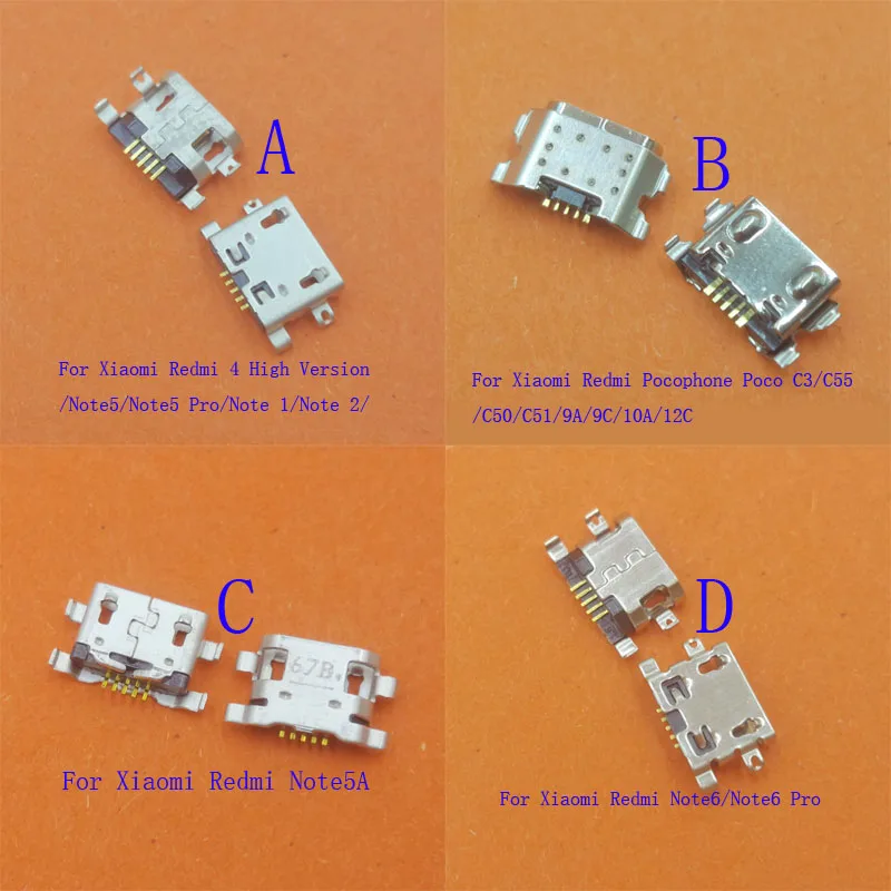 10-100Pcs Usb Charger Charging Dock Connector Plug For Xiaomi Redmi 9A 9C 10A 12C Note 5 6 Pro 5A Pocophone Poco C3 C55 C50 C51