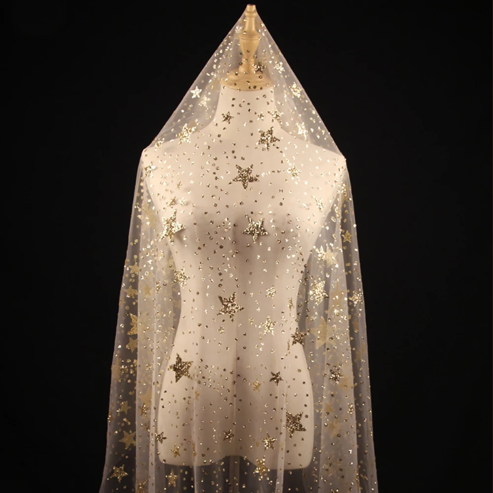 Gold Silver Glitter sequin star Tulle fabric wedding dress fabric diy children's clothing costume costume fabric veil material - Image 2