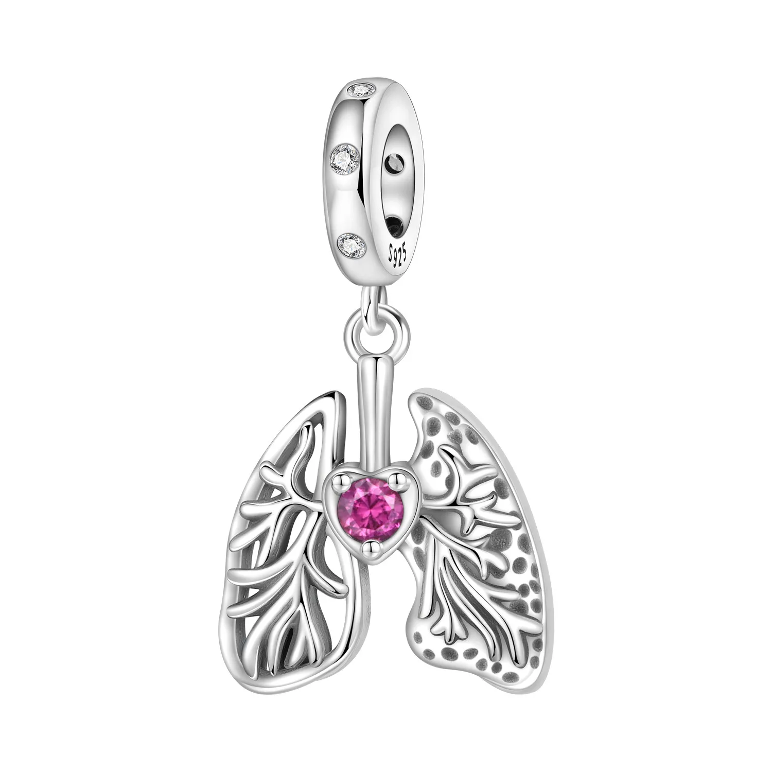 PANPOKI 925 Sterling Silver Hollow Texture Lung Bead Original Pendants Bracelet Necklace Charm Jewelry Party DIY Gifts