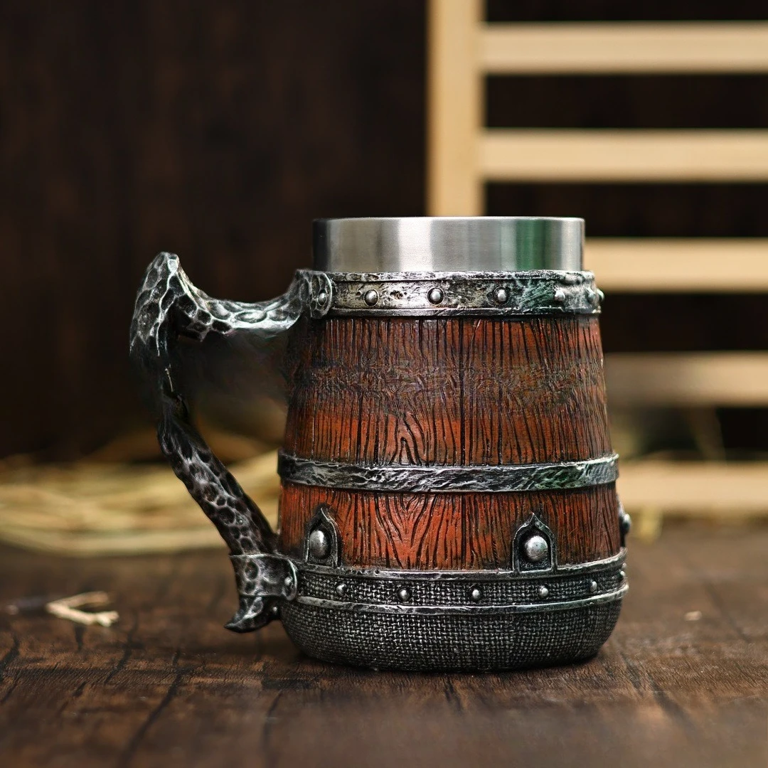 

Cross-border new wooden barrel beer cup personalized European medieval Viking wooden barrel wine cup handmade mug