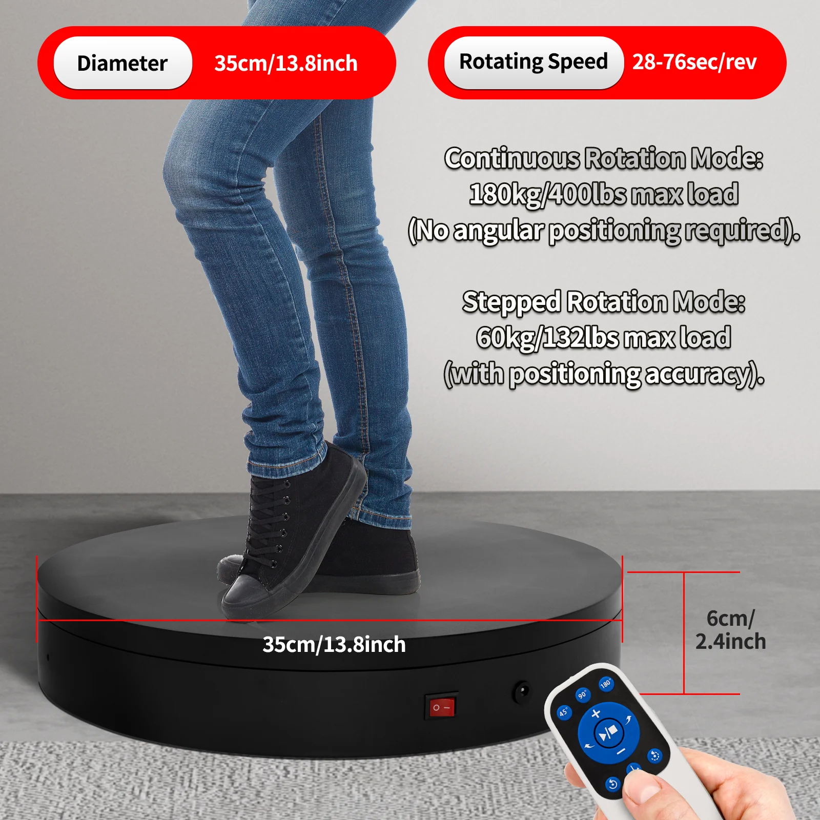 ComXim MT350RL60J 35cm Electric Turntable with Remote Control for Product Display Live Streaming 3D Scanning Video