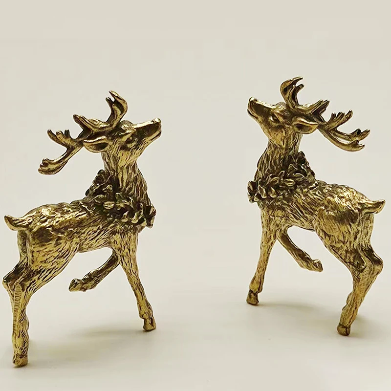 Vintage Animal Brass Deer Ornament Statue Miniature Figurines Home Office Tabletop Decoration Accessories