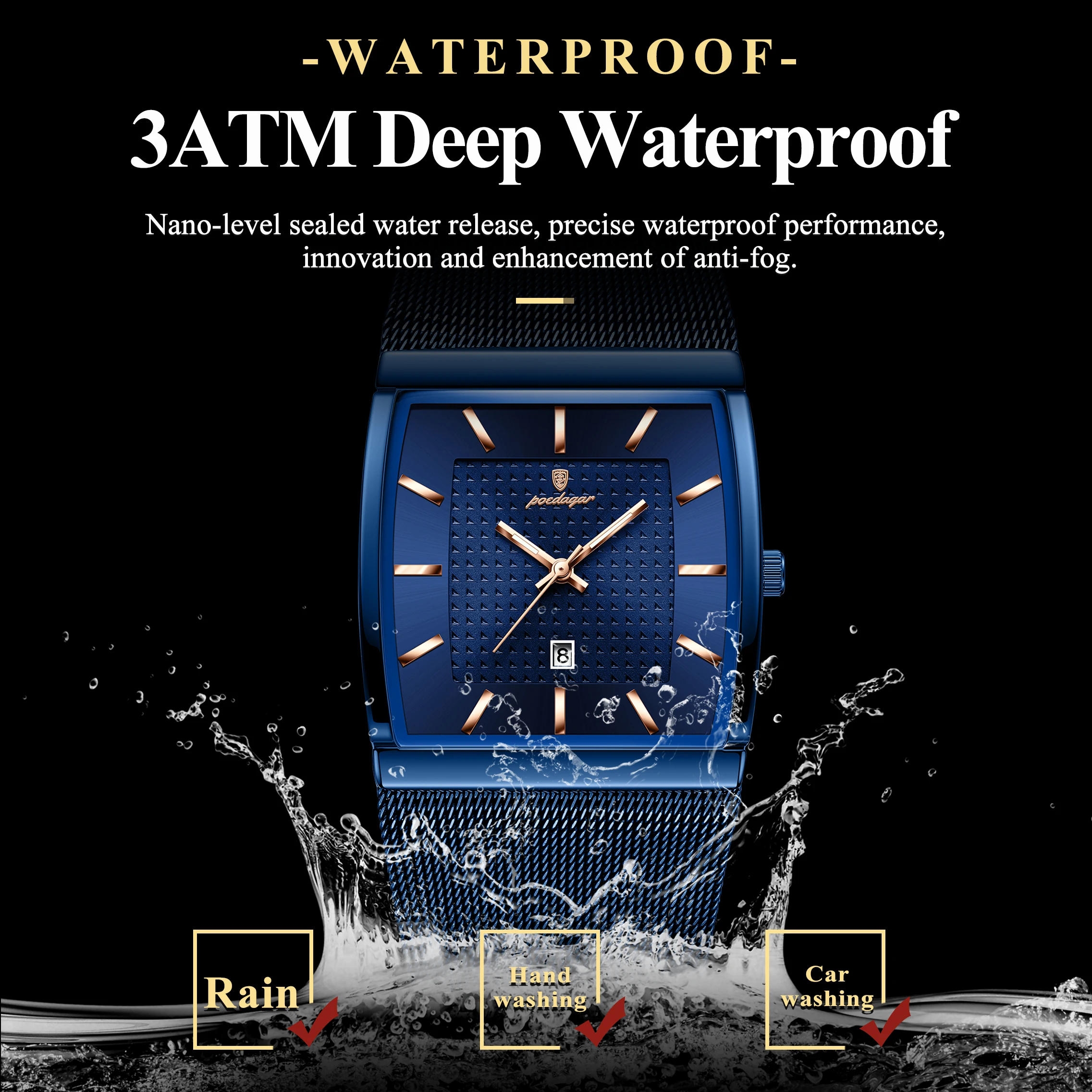 POEDAGAR ساعة يد رجالية فاخرة مقاومة للماء مضيئة شبكة من الاستانلس استيل ساعة رجالية تاريخ كوارتز ساعات عمل للرجال