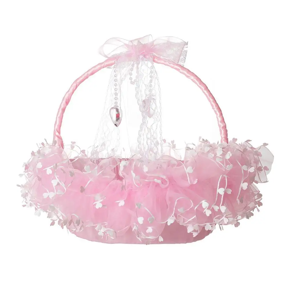 

Flower Basket Girl Wedding Party Petal Pink Cushion Candy Wired Ribbon Rustic Decor for Aldult