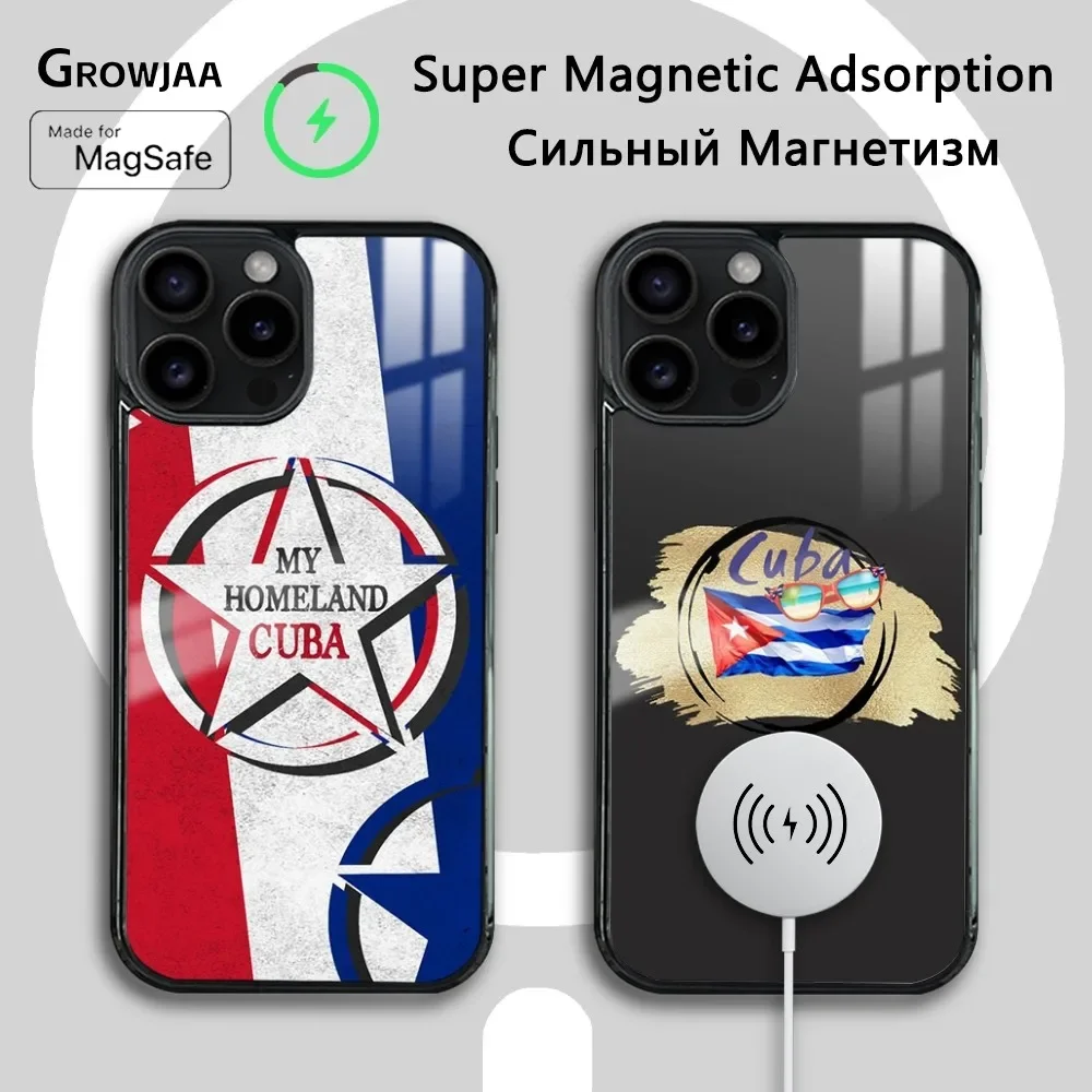 

Чехол для телефона с флагом C-Cuba для iPhone 16, 15, 14, 13, 12, 11 Pro Max Plus Mini Magsafe Mirror, беспроводной магнитный чехол