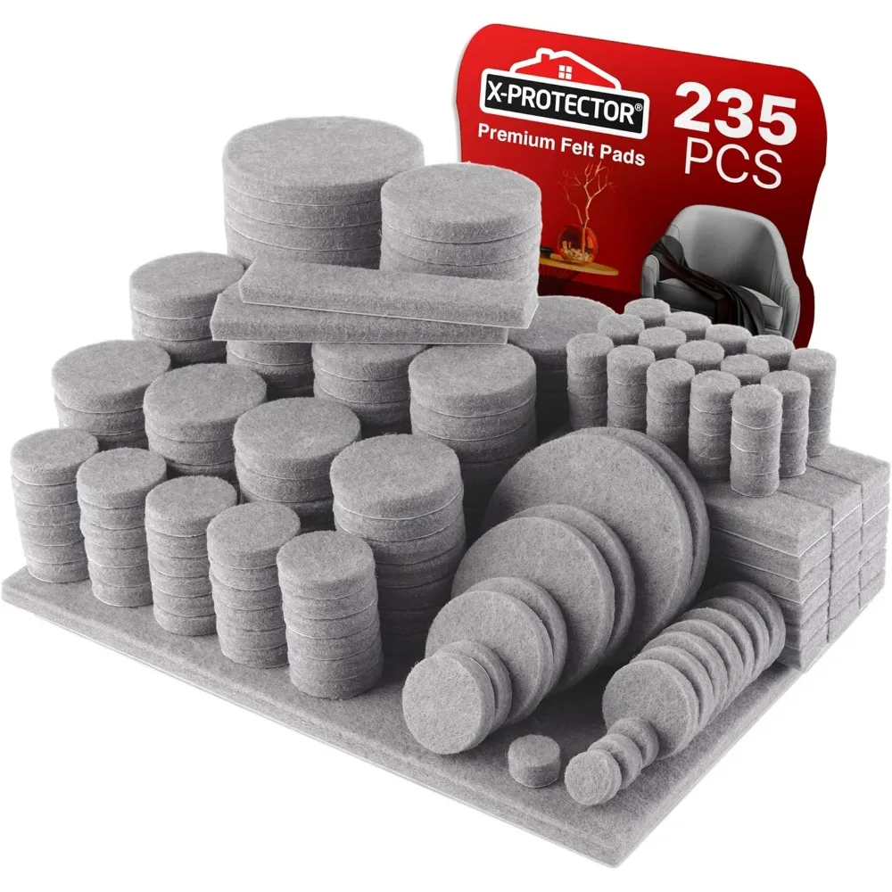 

235 pcs Grey Felt Furniture Pads X-Protector! Huge Quantity of Furniture Pads for Hardwood Floors with Many Big Sizes – Your Ide