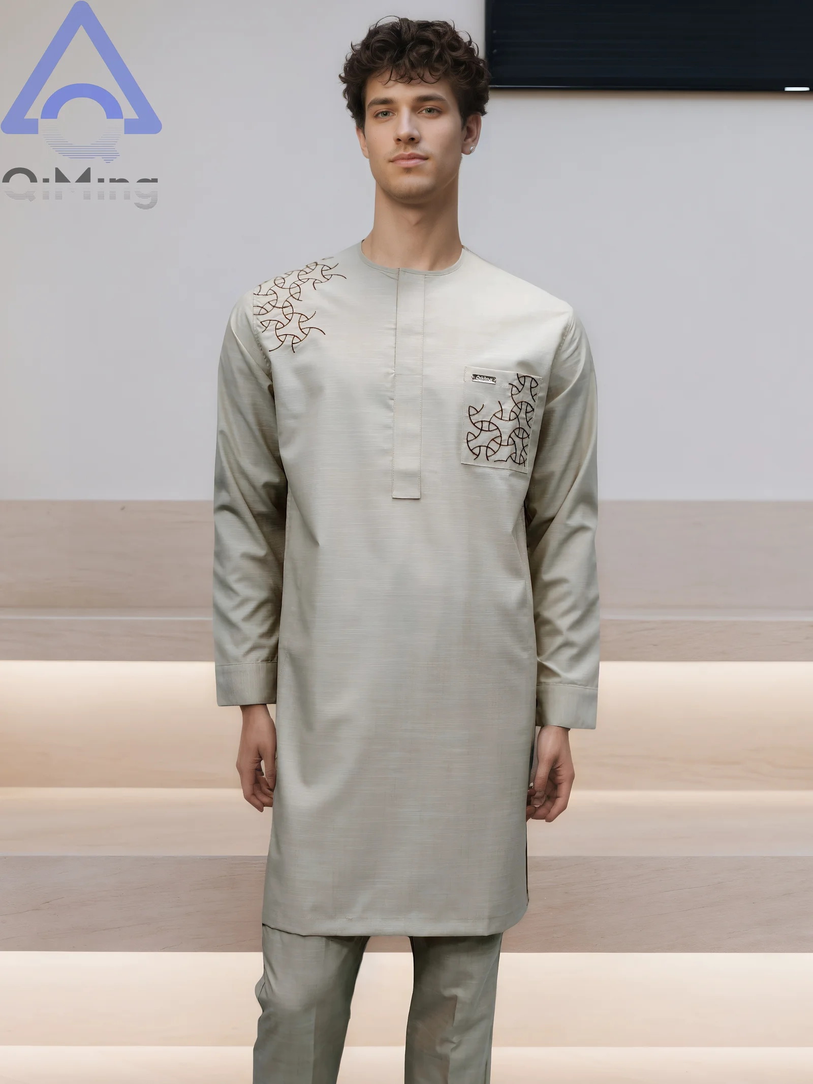 

2026 Модный мусульманский комплект для мужчин, 40% хлопок, облегающий костюм с круглым вырезом и длинными рукавами, роскошный современный молитвенный костюм Eid Bisht, свадебный вечерний арабский костюм