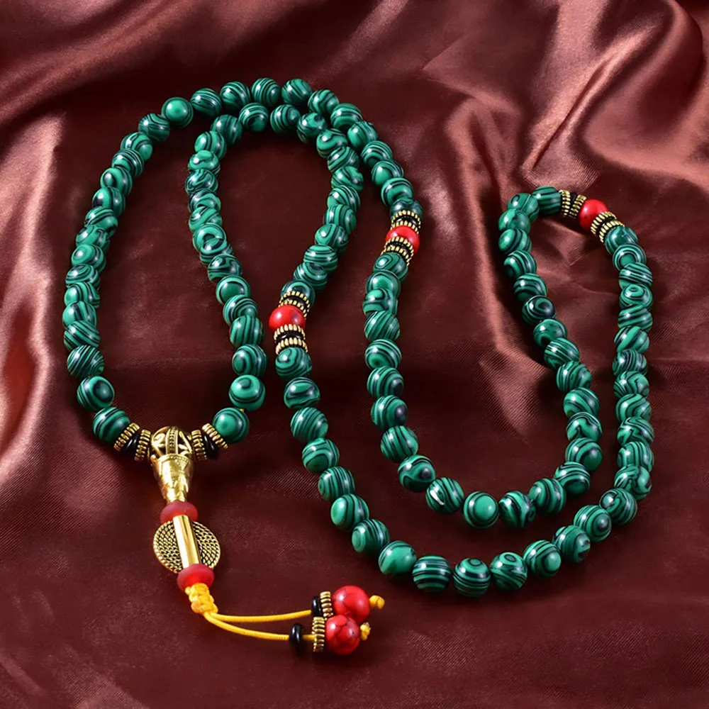 8mm Natural Stone Malachite JapaMala Spiritual Women Men Yoga Jewelry Prayer Meditation 108 Mala Necklace