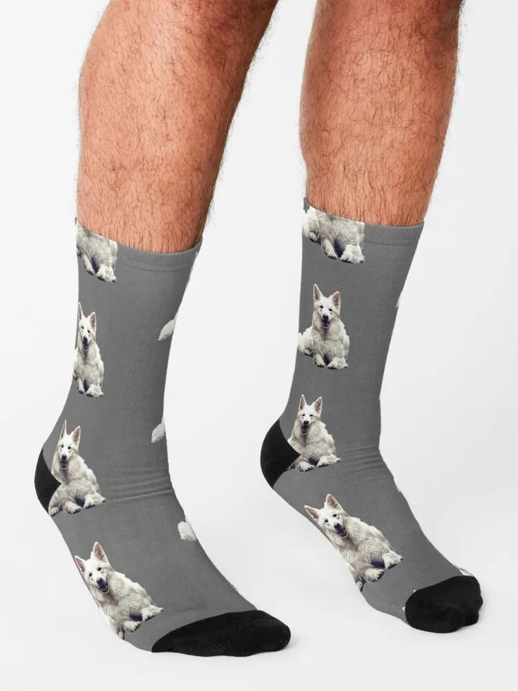 White Swiss Shepherd Dog Socks Sports Socks For Men