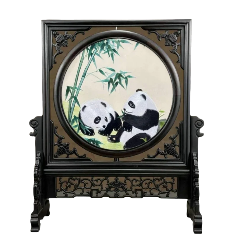 Chinese Style Decorative Items for Home Living Room Table Ornaments Handmade Embroidery Crafts with Wenge Frame Birthday Gifts