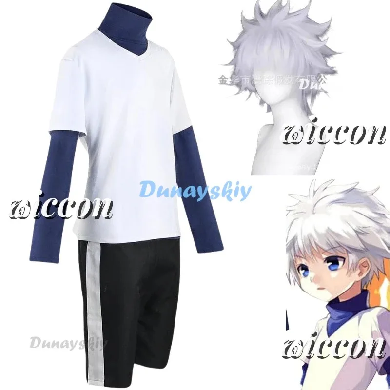 

Killua Zoldyck Косплей Костюм × X H품 Кираа Zaoldyeck Футболка Полный комплект Парик Хэллоуин Рождество Новый