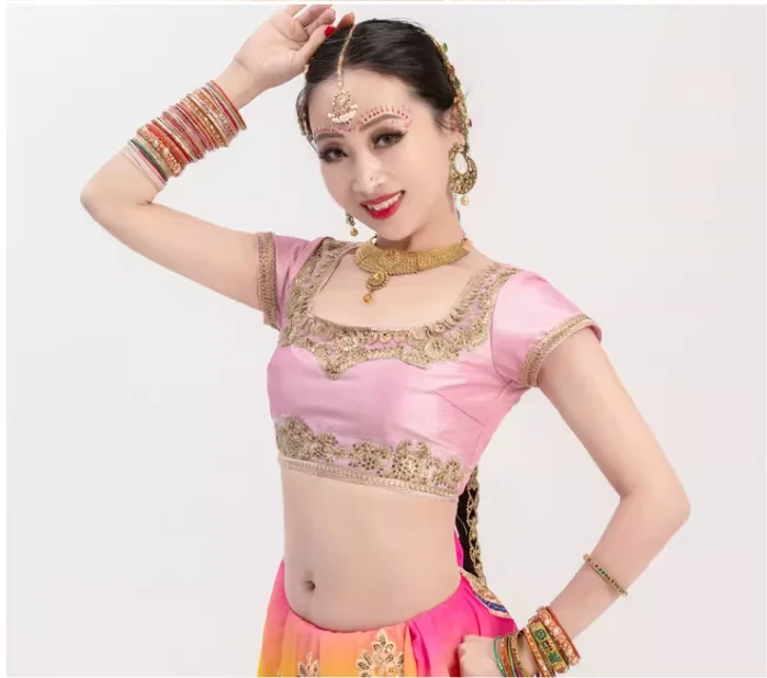 Indian Rhinestone Embroidery Ethnic Style Women's Belly Dance Top - view 2