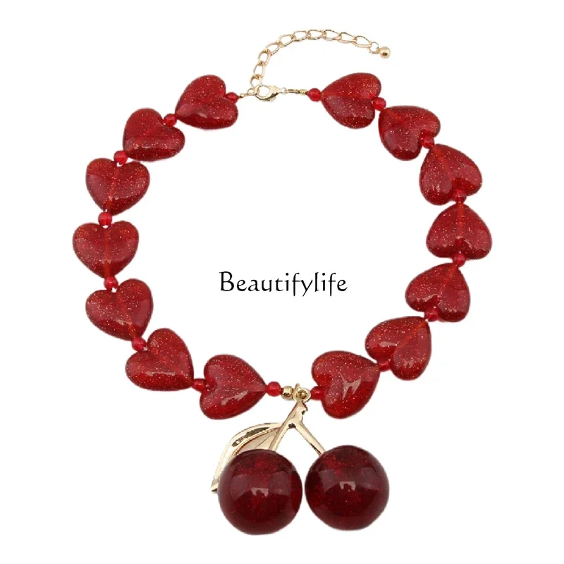 

French retro glazed love cherry accessories light luxury high-end jewelry