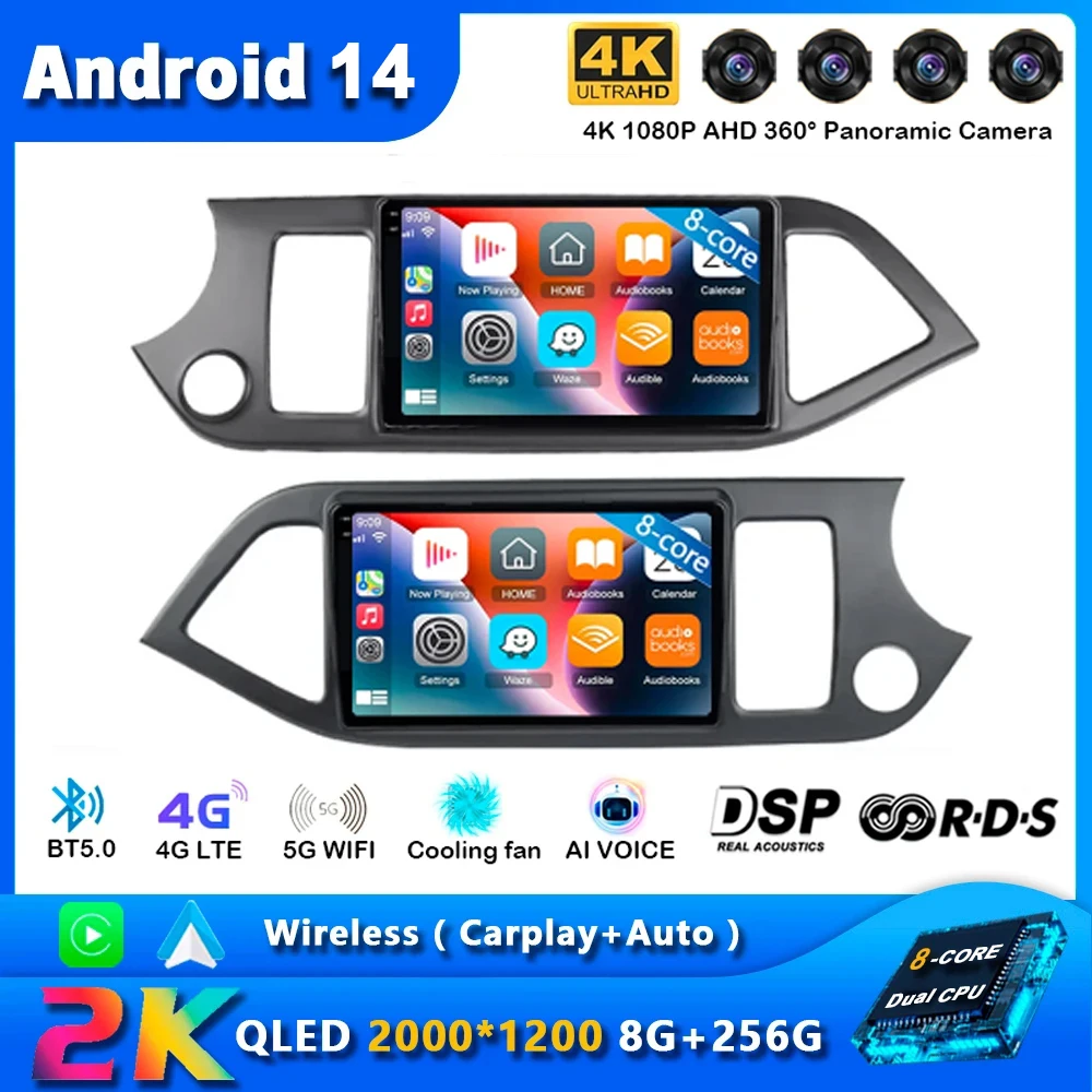 

Android 14 Car Radio Carplay For KIA PICANTO Morning 2011 2012 - 2016 Navigation GPS Multimedia Player stereo wifi+4G Auto video