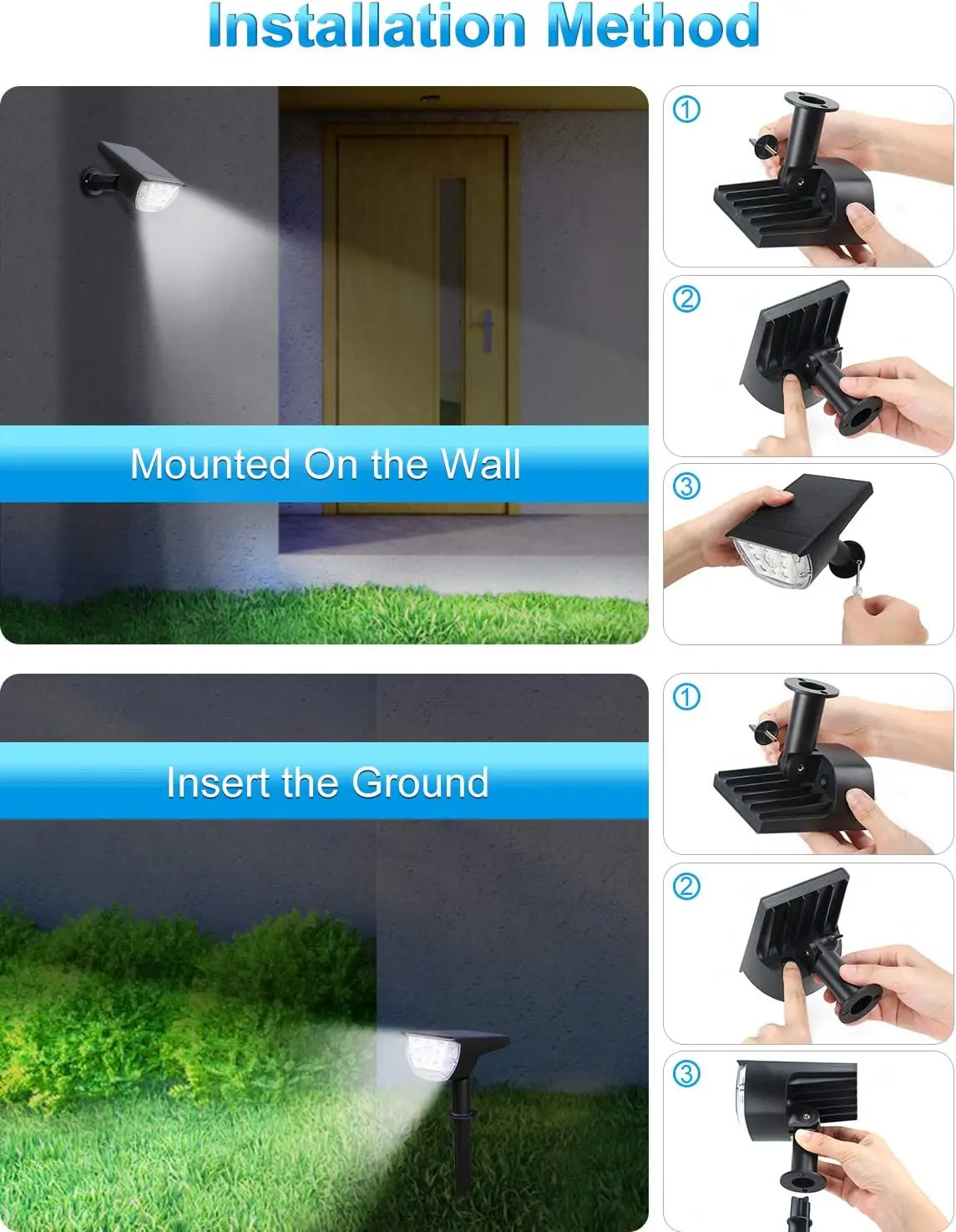 Solar Landscape Spotlights Outdoor, [6 Pack/3 Modes] 2-in-1 Solar Landscaping Spotlights, IP67 Waterproof Solar Powered