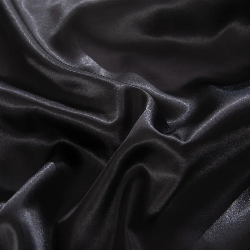 Ice Silk Bed Sheet for Summer Polyester Satin Fitted Bed Sheets with Elastic Band Solid Color Bed Cover