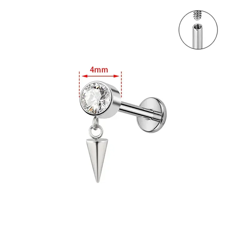 ASTM F136 Titanium Gothic Labret Helix Piercing 16G 18G Female Spike Pendant Punk Style Flat Piercing Anodized Body Jewelry