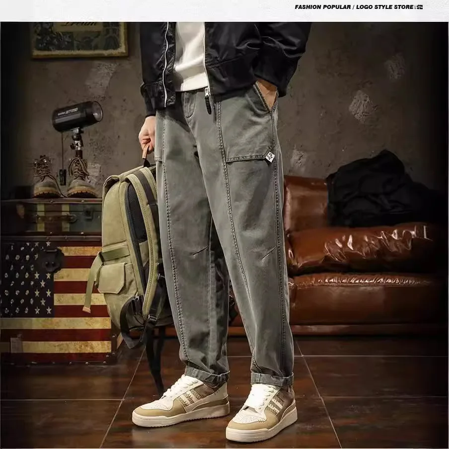 

American Vintage Cargo Pants Men's Spring New Baggy Casual Trousers Y2k Streetwear Korean Men Clothing