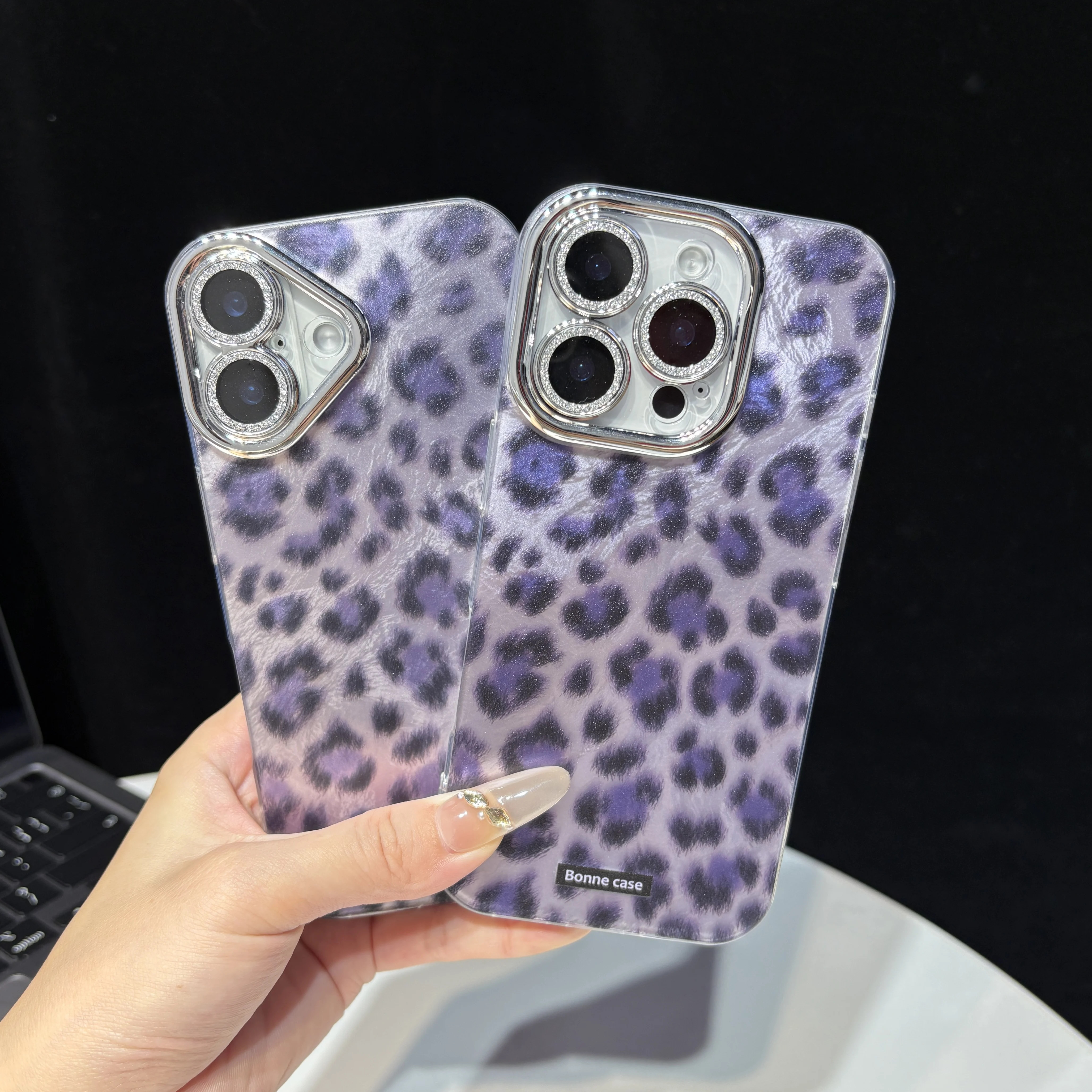 Pink Purple Fleck Leopard Print Glacial Streak with Glass Lens Protecto Cover Case for iPhone 11 12 13 14 15 16 17 Pro Max Air