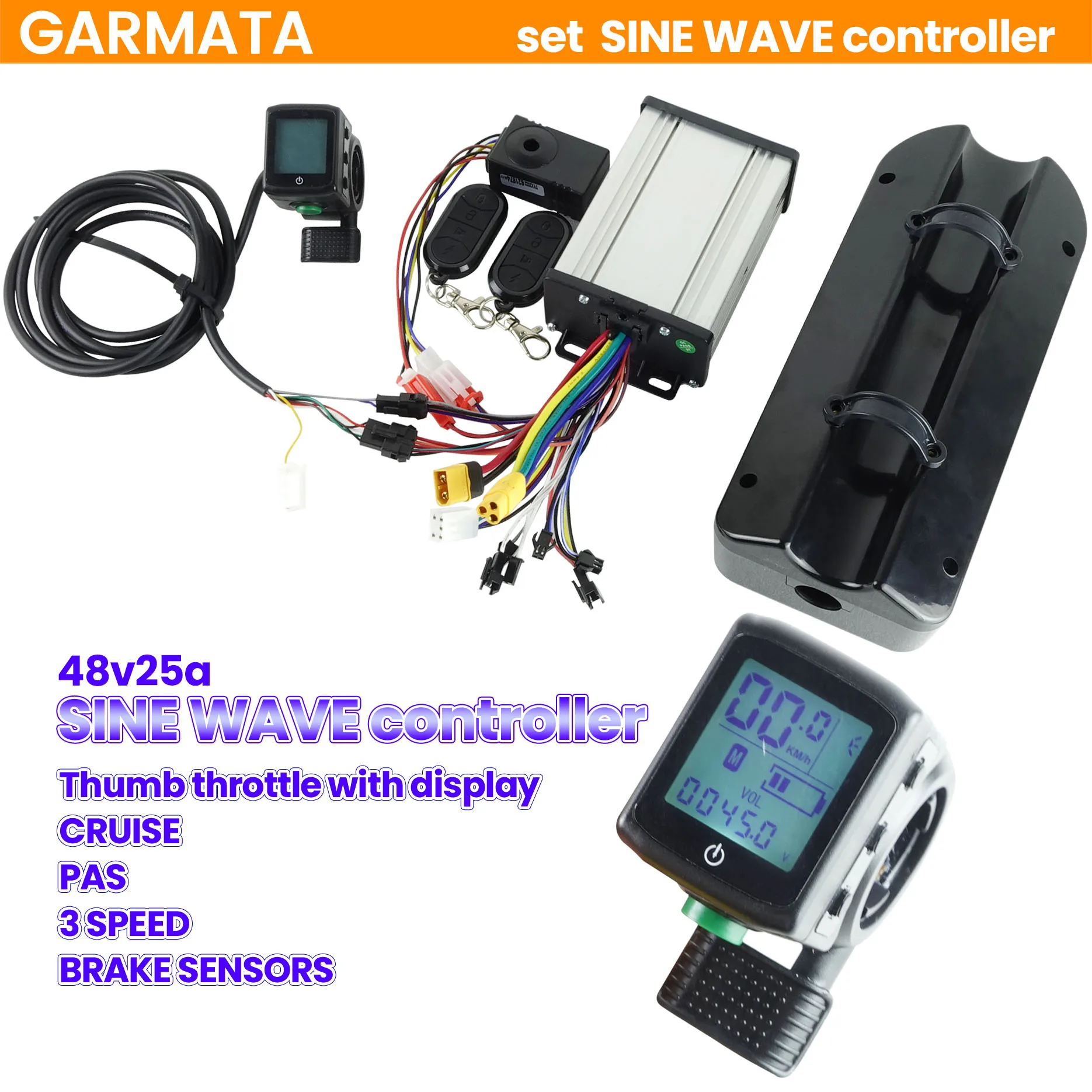 E-bike Controller Kit 48v25a 500W/3 speed/PAS/Cruise/Alarm/Plastic Case/Amass Connectors